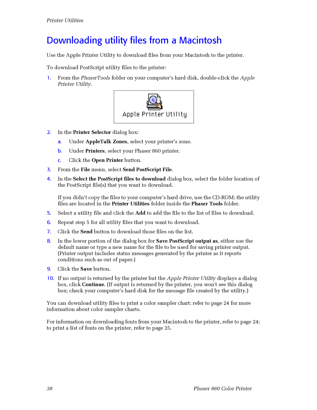 3Com 860 manual Downloading utility files from a Macintosh, From the File menu, select Send PostScript File 