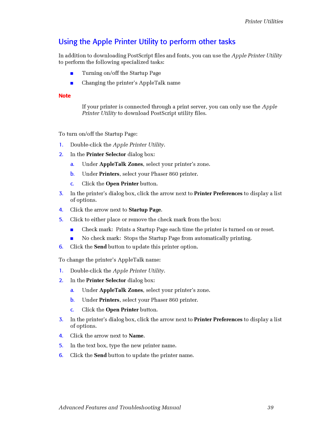 3Com 860 manual Using the Apple Printer Utility to perform other tasks, Double-click the Apple Printer Utility 