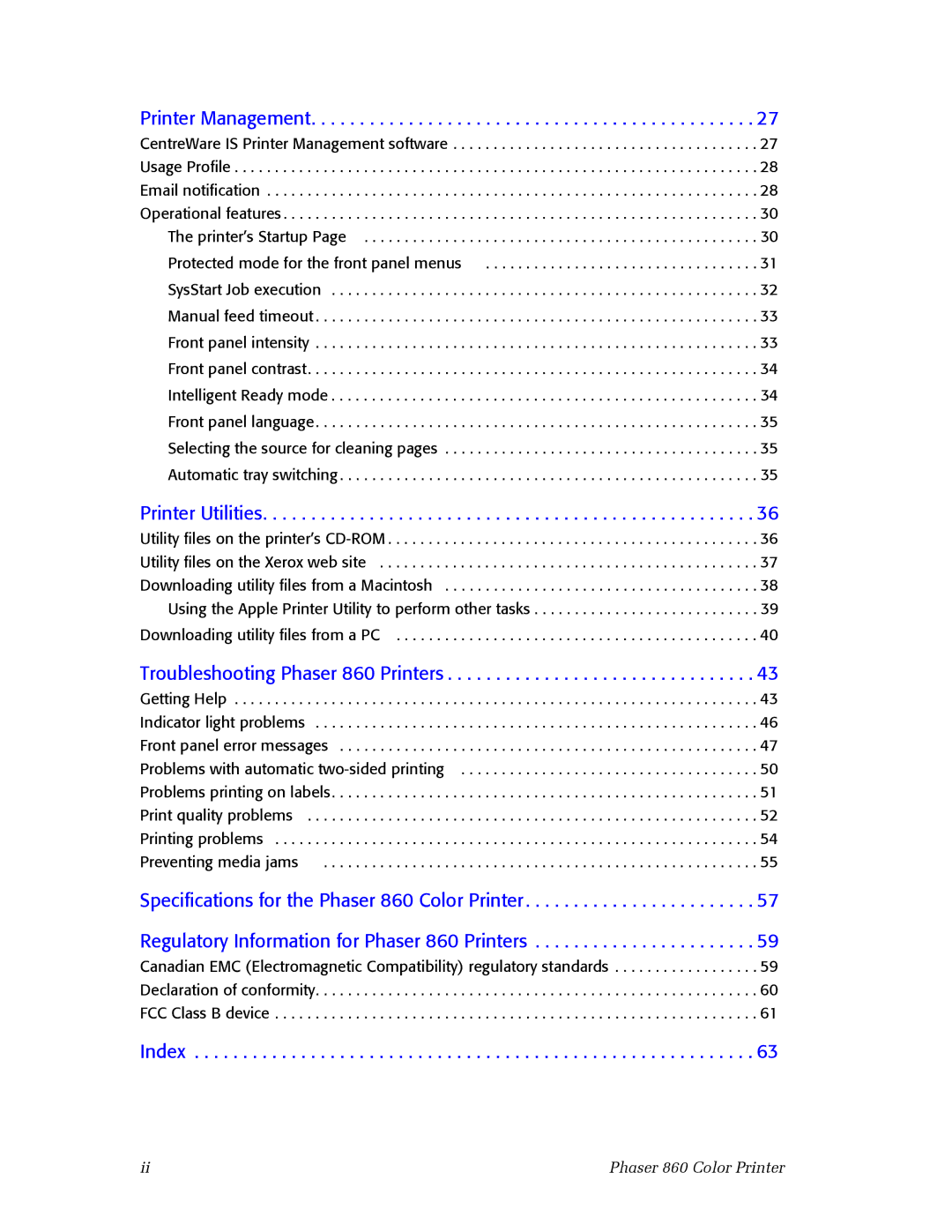 3Com manual Printer Management, Printer Utilities, Troubleshooting Phaser 860 Printers, Index 