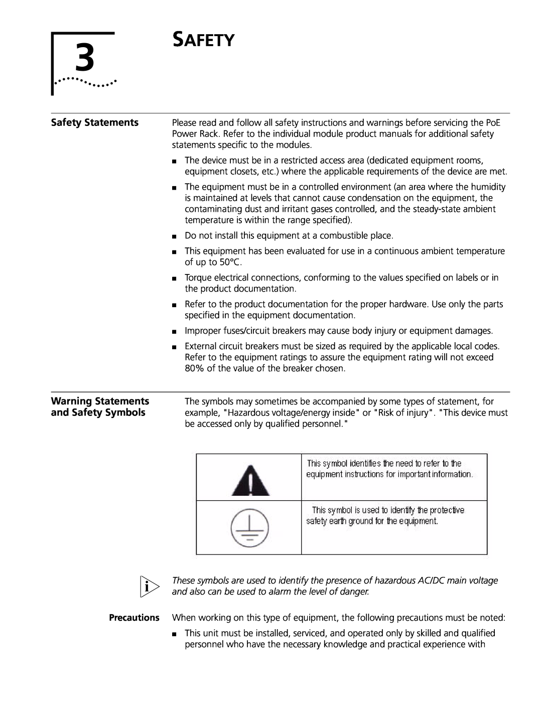 3Com 8800 manual Safety Statements, Warning Statements, and Safety Symbols 