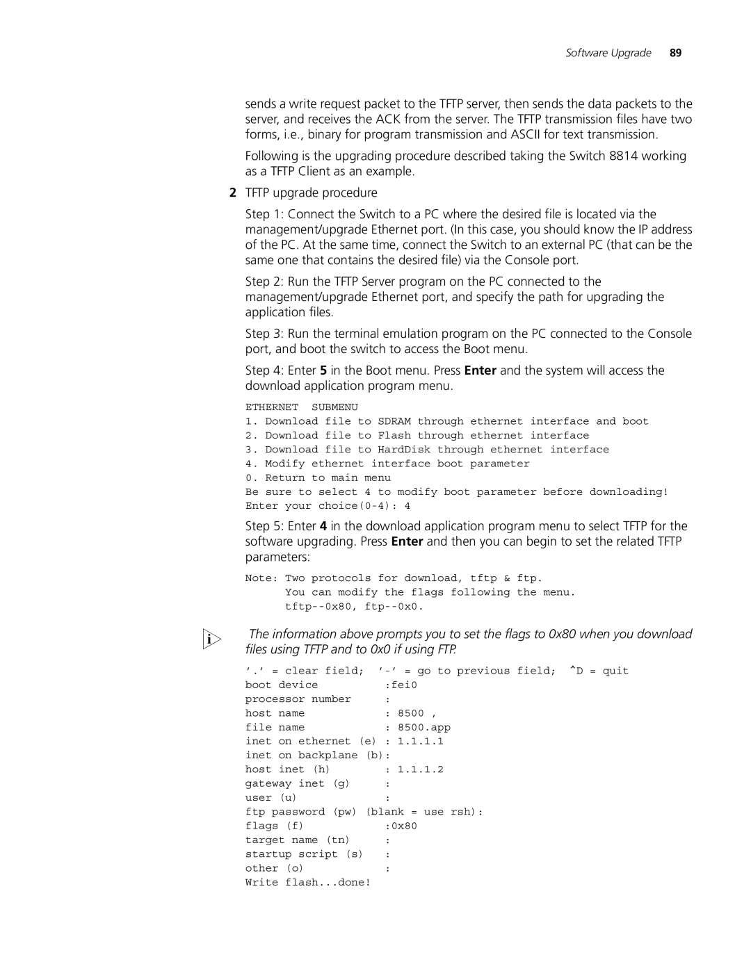 3Com 8810, 8807, 8814 manual Files using Tftp and to 0x0 if using FTP 