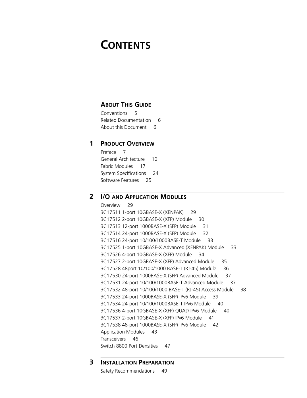 3Com 8807, 8814, 8810 manual Contents 