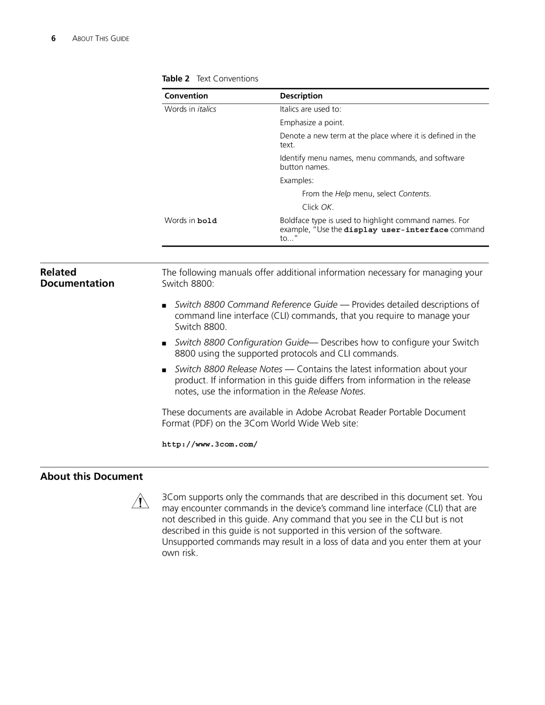 3Com 8807, 8814, 8810 manual Related, Documentation, About this Document, Switch 