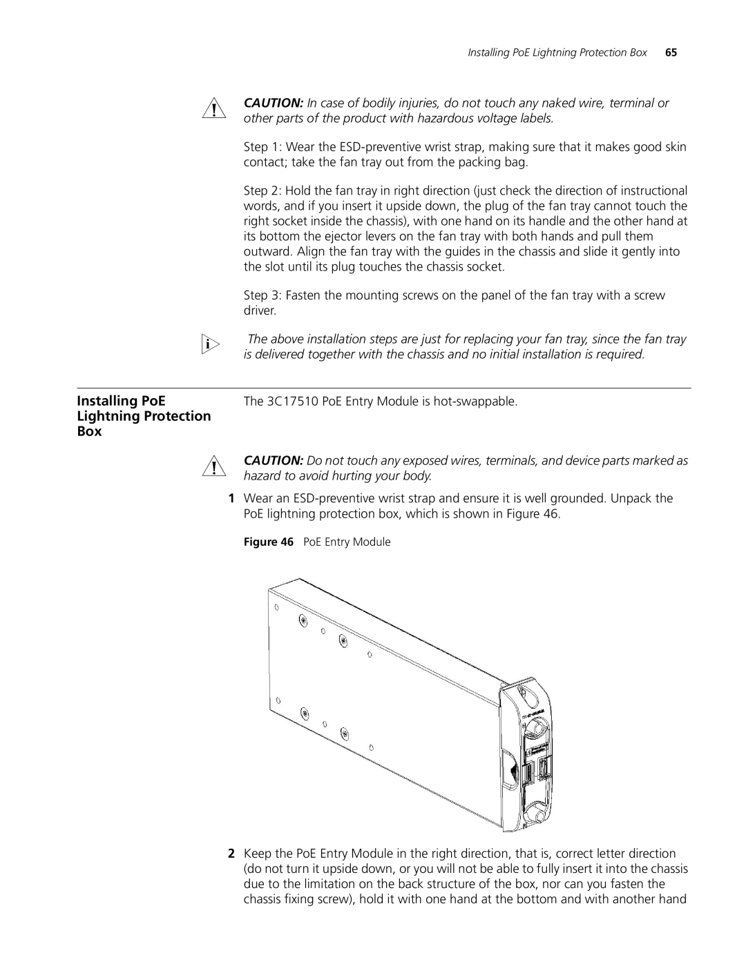 3Com 8810, 8807, 8814 manual Lightning Protection Box, Contact take the fan tray out from the packing bag 