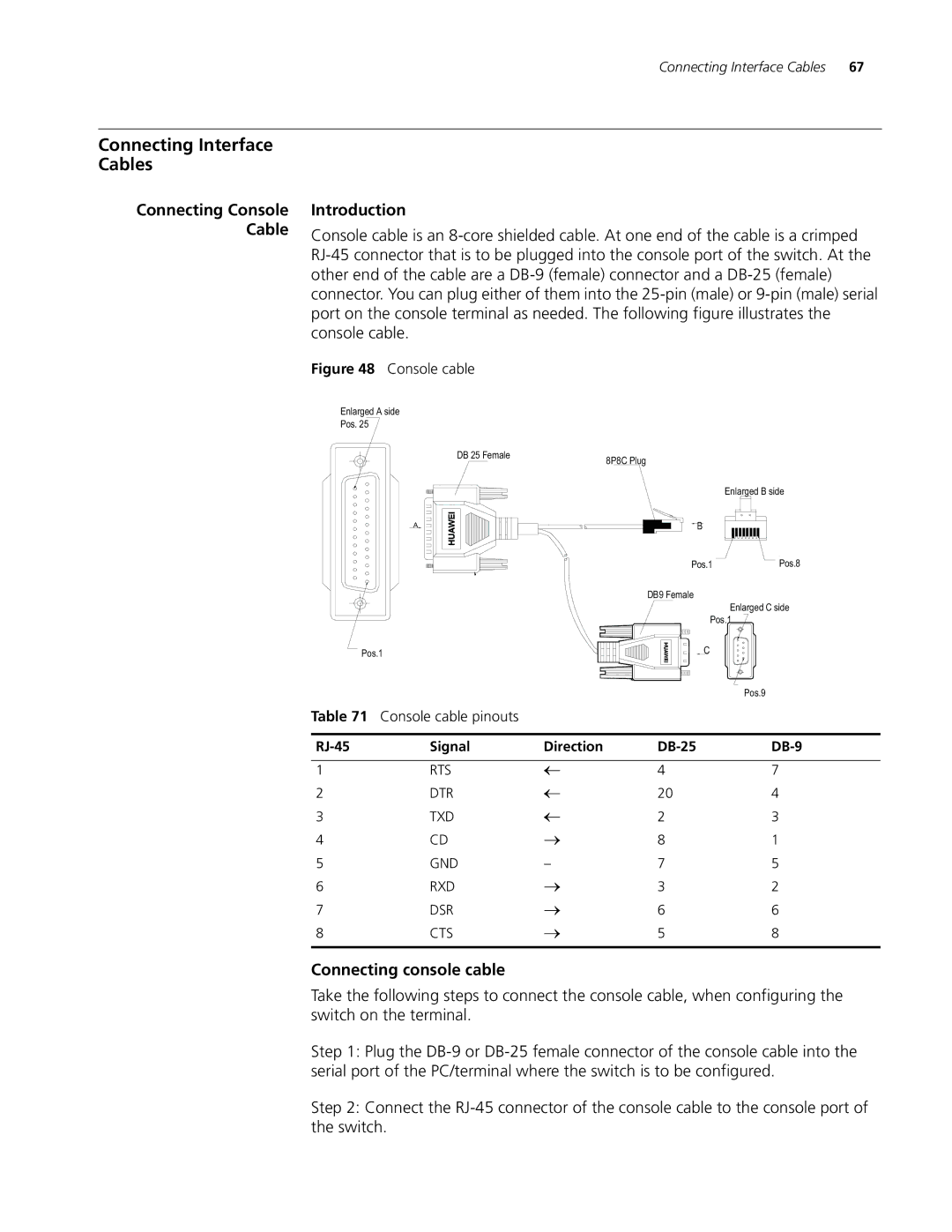 3Com 8814, 8807, 8810 manual Connecting Interface Cables, Introduction, Connecting console cable, Console cable pinouts 