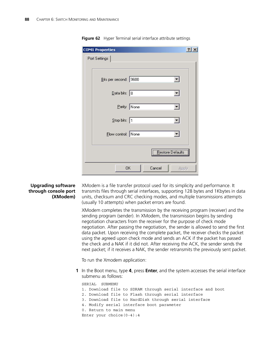 3Com 8814, 8807, 8810 manual Serial Submenu 