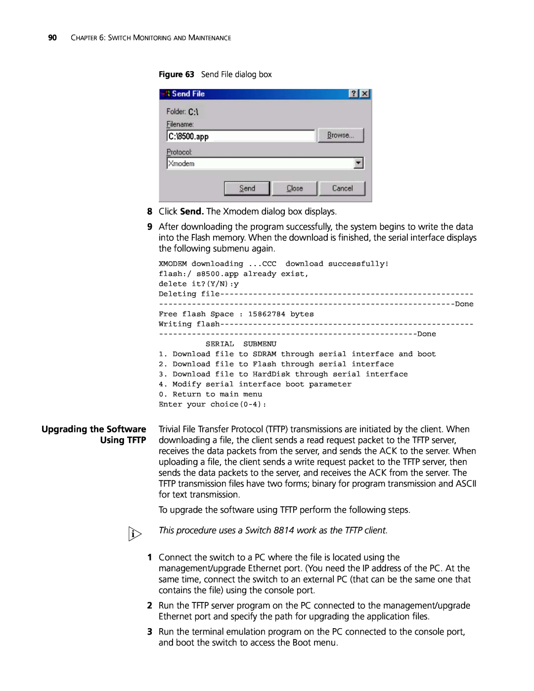 3Com 8807, 8814, 8810 manual Click Send. The Xmodem dialog box displays 