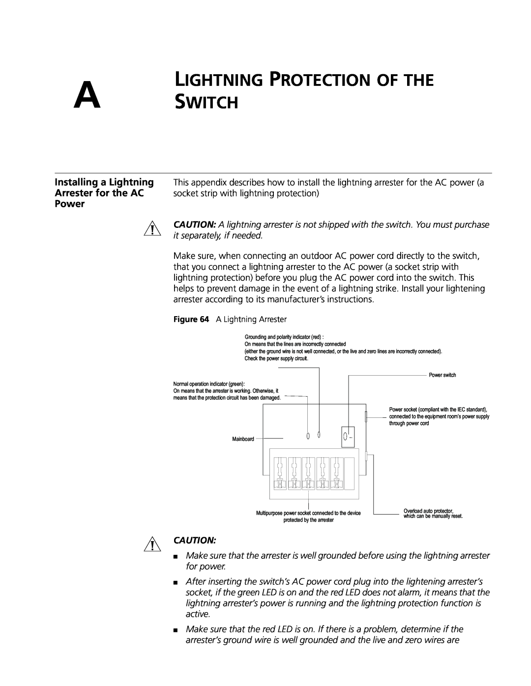 3Com 8814, 8807, 8810 manual Lightning Protection Of The A Switch, Power, c CAUTION 