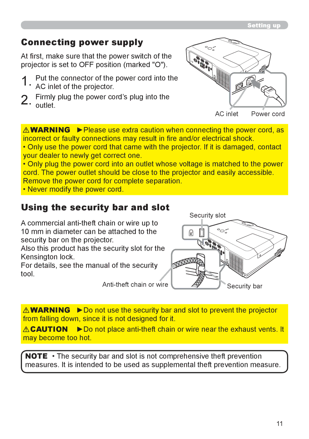 3Com 8755H, 8913H, 8916, 8912H user manual Connecting power supply, Using the security bar and slot, AC inlet Power cord 