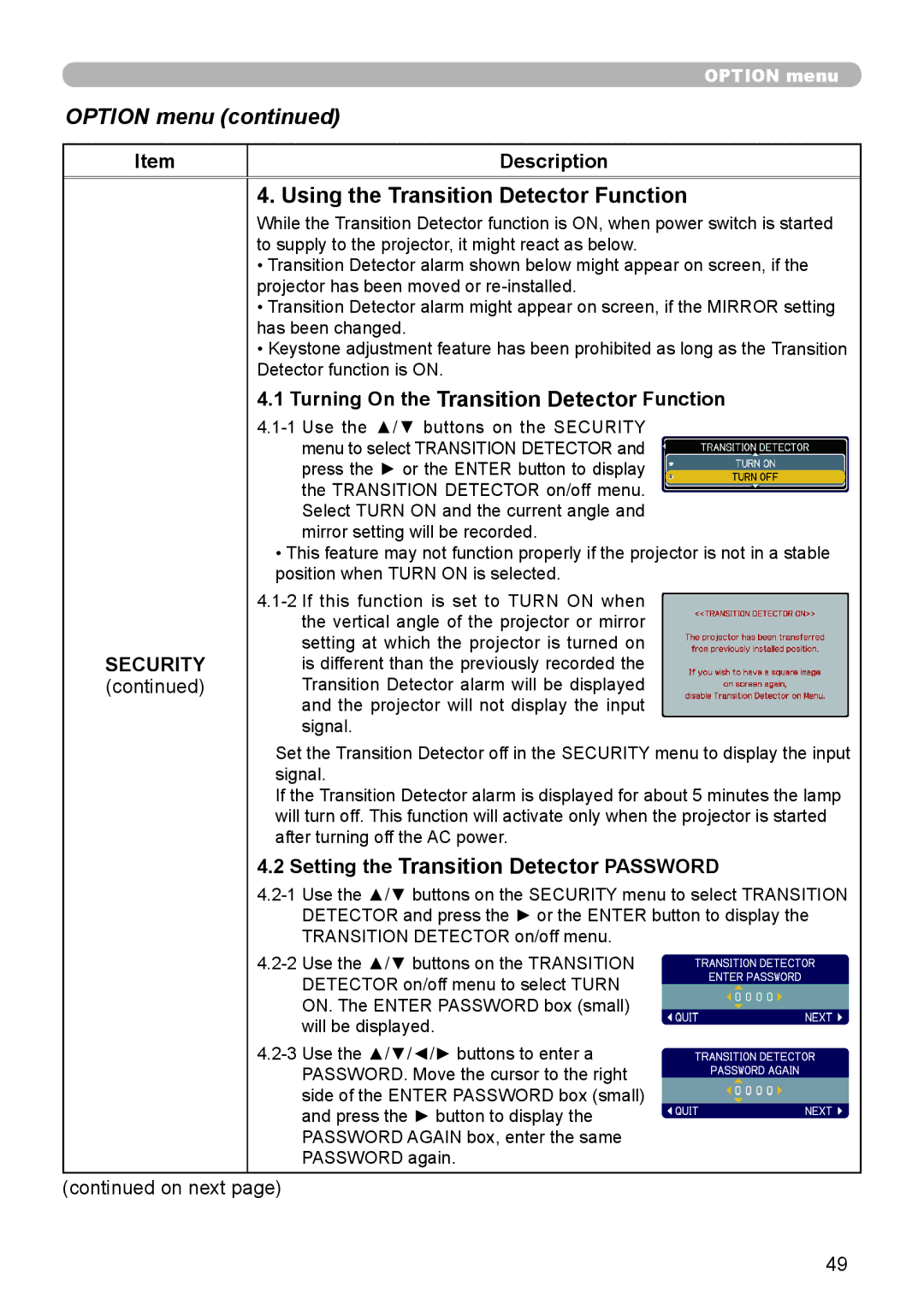 3Com 8916, 8913H, 8912H, 8755H user manual Using the Transition Detector Function, Turning On the Transition Detector Function 