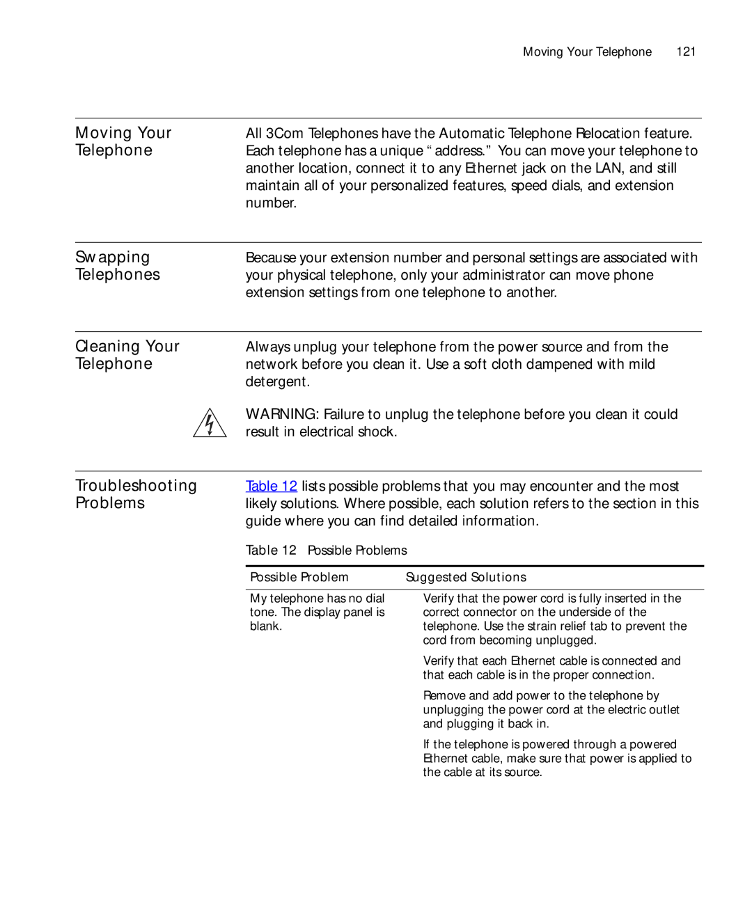 3Com 900-0208 manual Moving Your, Swapping, Telephones, Cleaning Your, Troubleshooting, Problems 