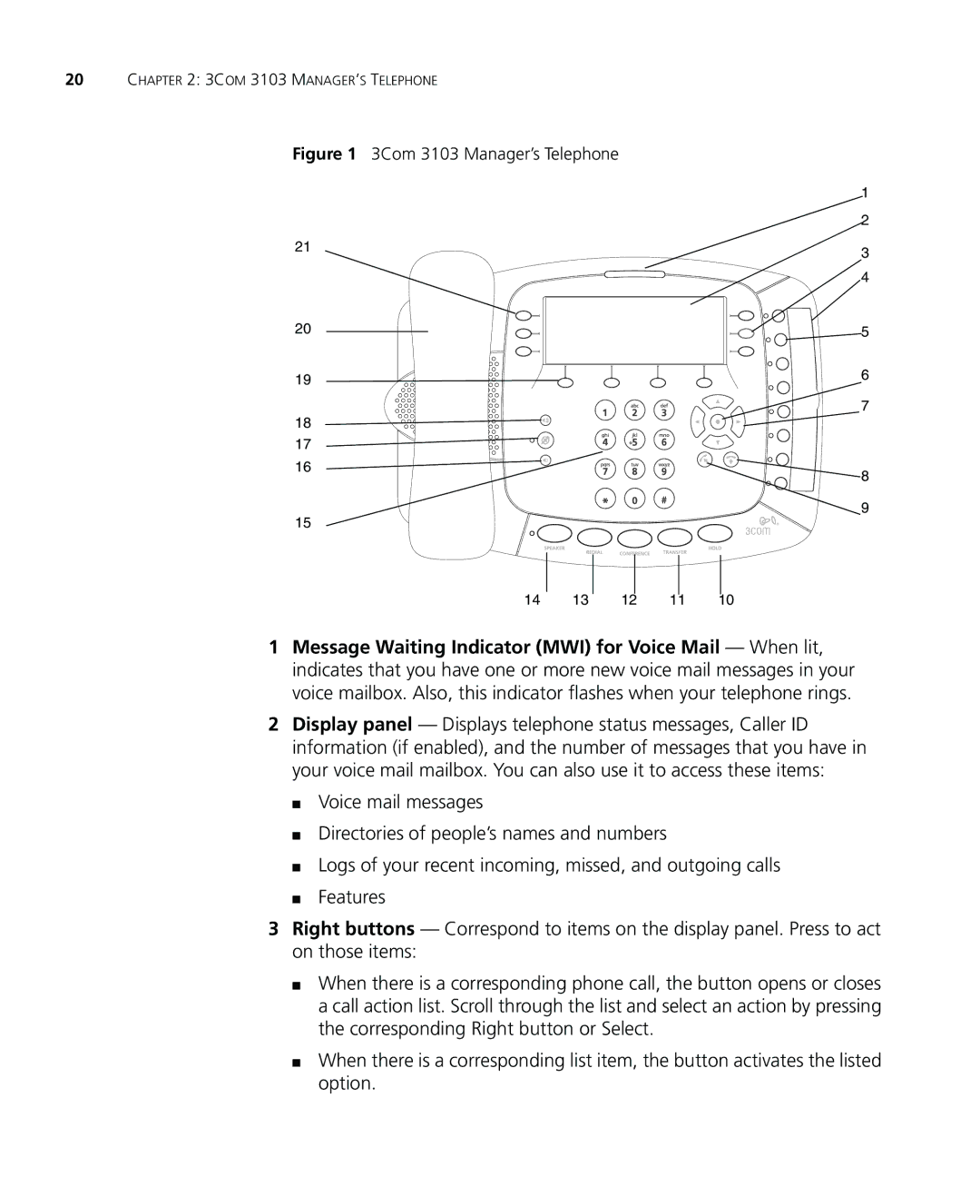 3Com 900-0208 manual 3Com 3103 Manager’s Telephone 