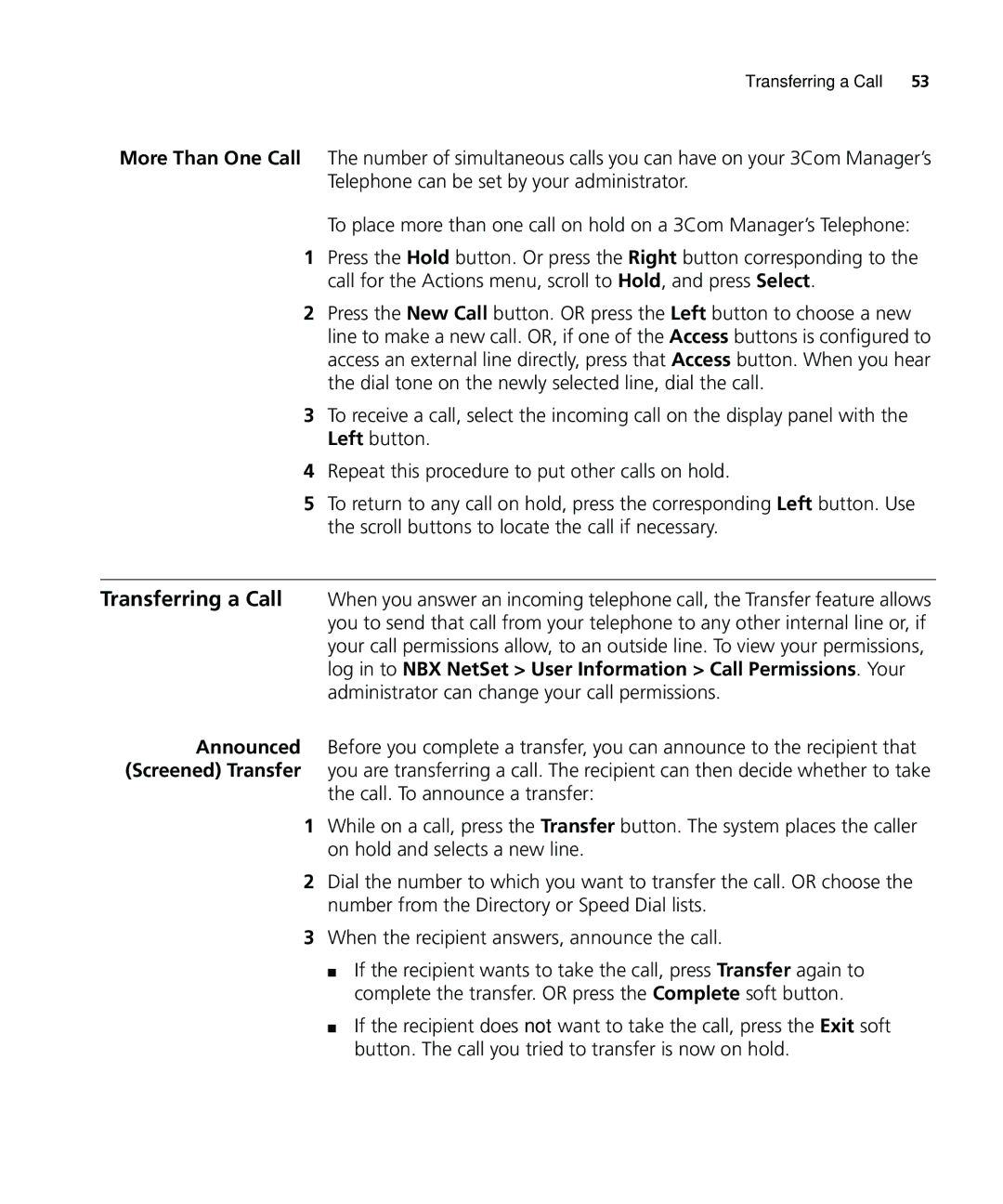 3Com 900-0208 manual Transferring a Call 