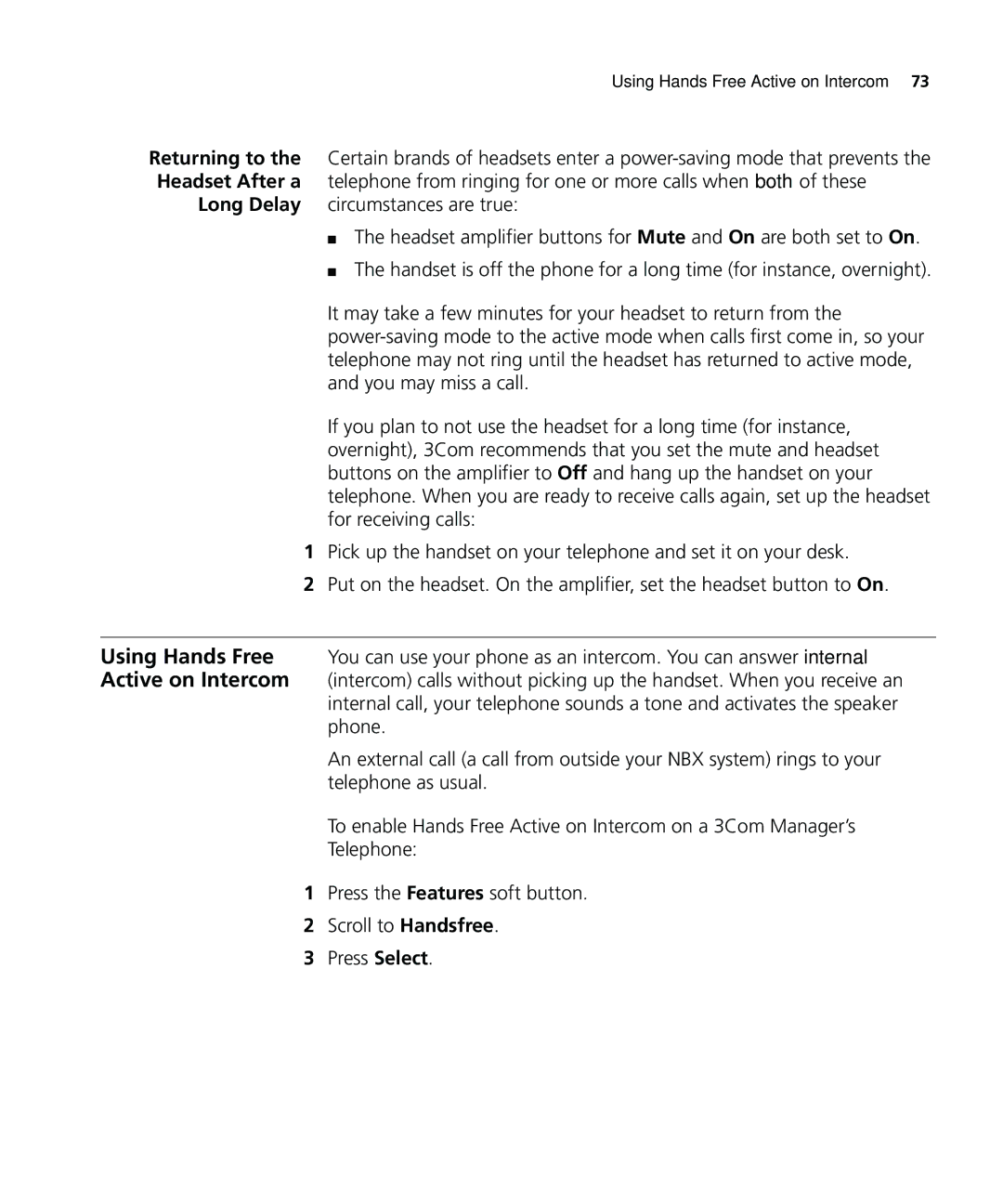 3Com 900-0208 manual Using Hands Free Active on Intercom 