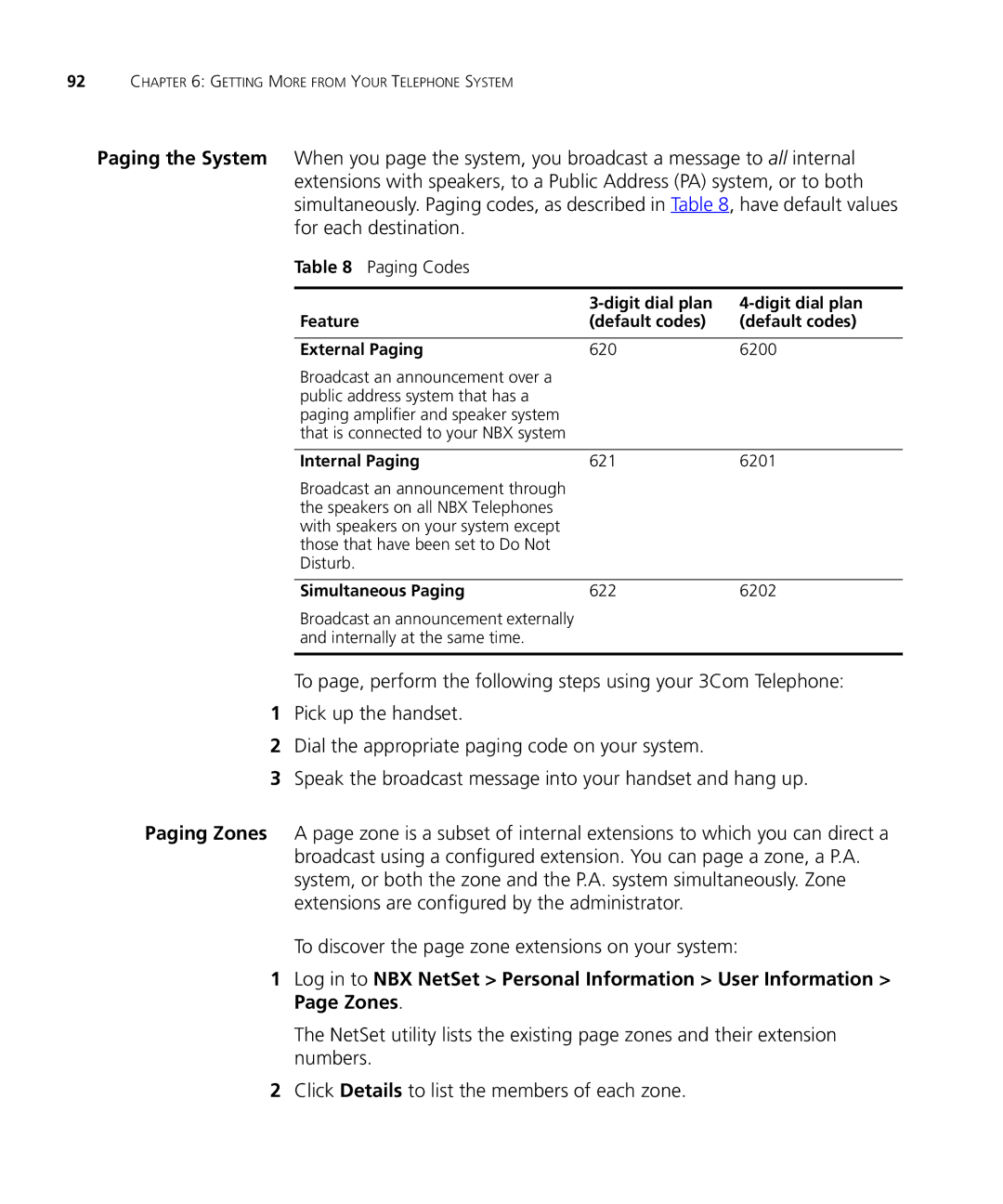 3Com 900-0208 Paging Codes, Feature Digit dial plan Default codes External Paging, Internal Paging, Simultaneous Paging 