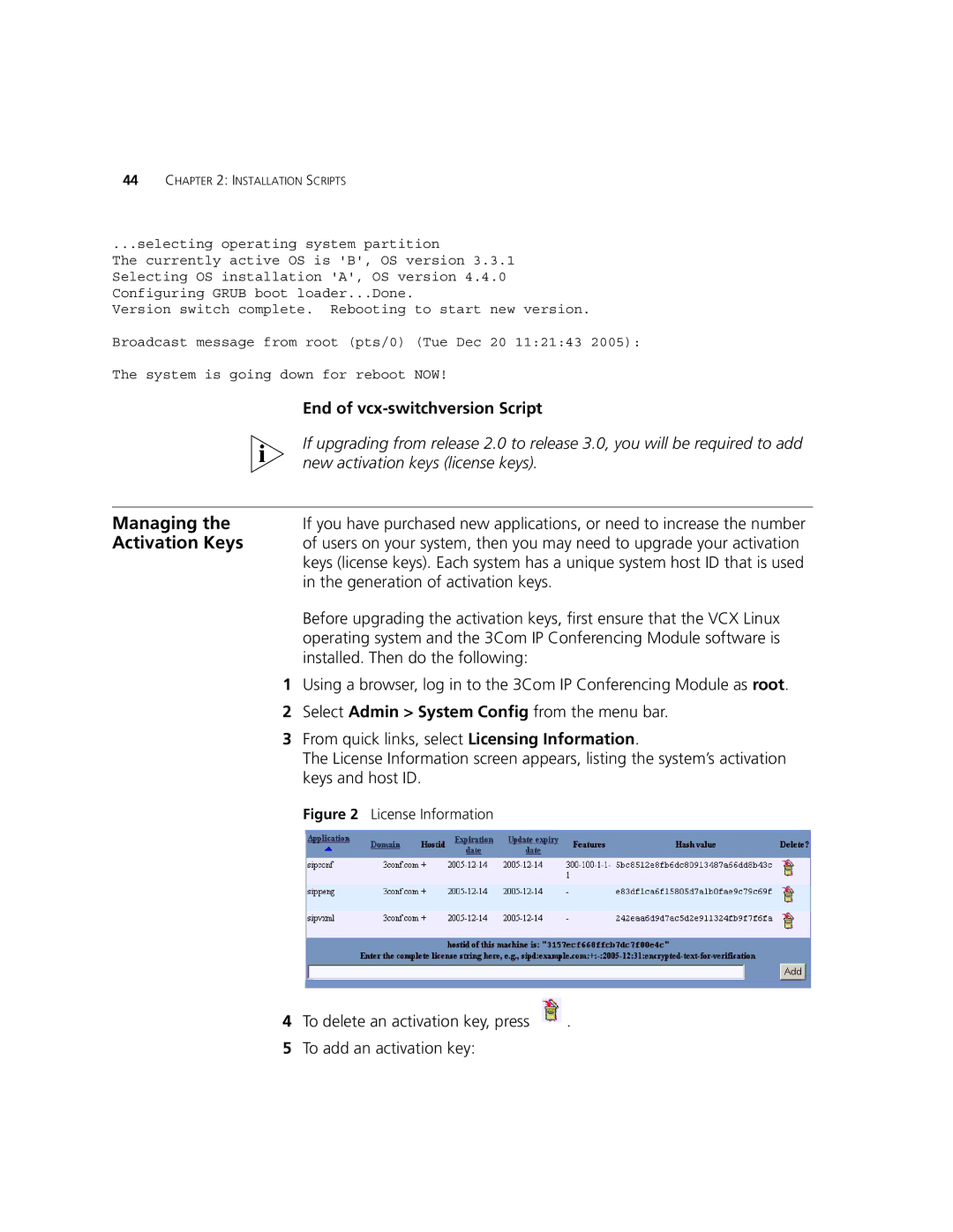 3Com 900-0368-01 manual New activation keys license keys, Generation of activation keys, Installed. Then do the following 