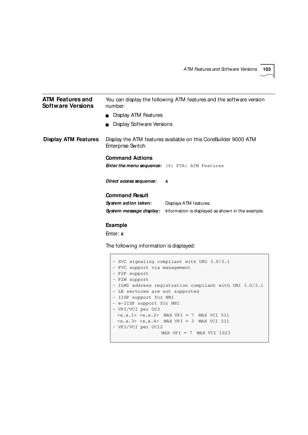 3Com 9000 manual Software Versions, Display ATM Features 