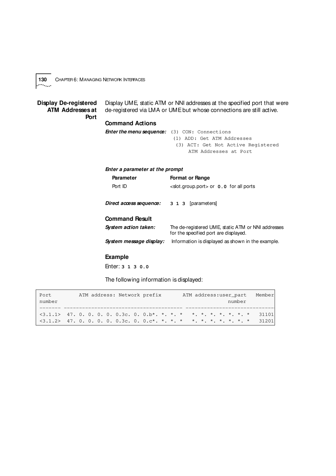 3Com 9000 manual Port Command Actions, Parameter Format or Range 