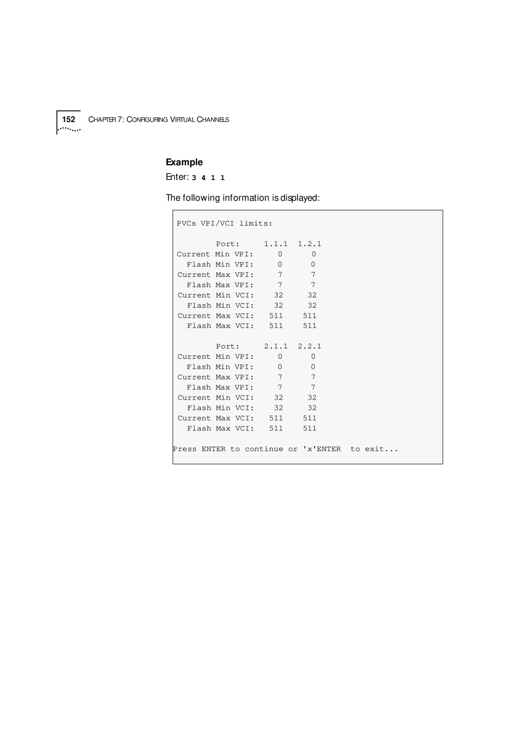 3Com 9000 manual Example, Enter 3 4 1 Following information is displayed 