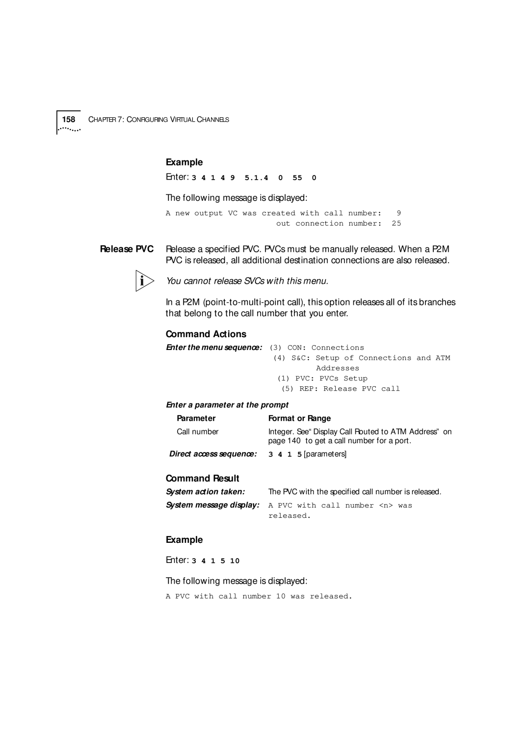 3Com 9000 manual You cannot release SVCs with this menu 