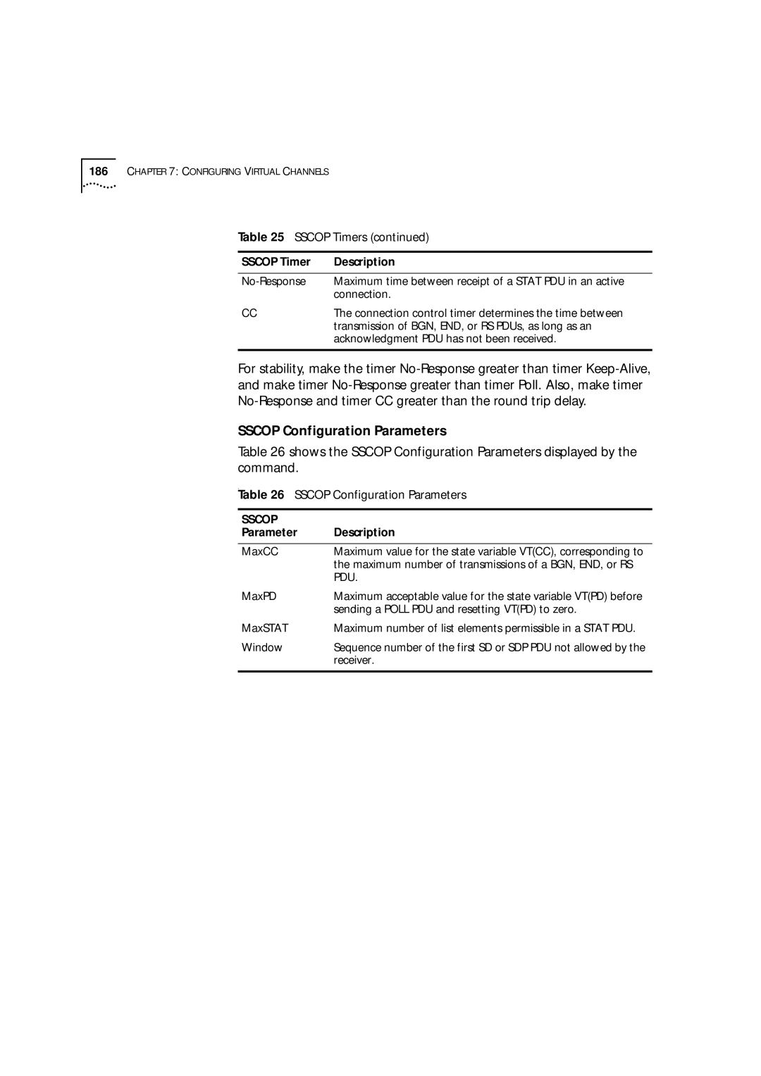 3Com 9000 manual Sscop Configuration Parameters 