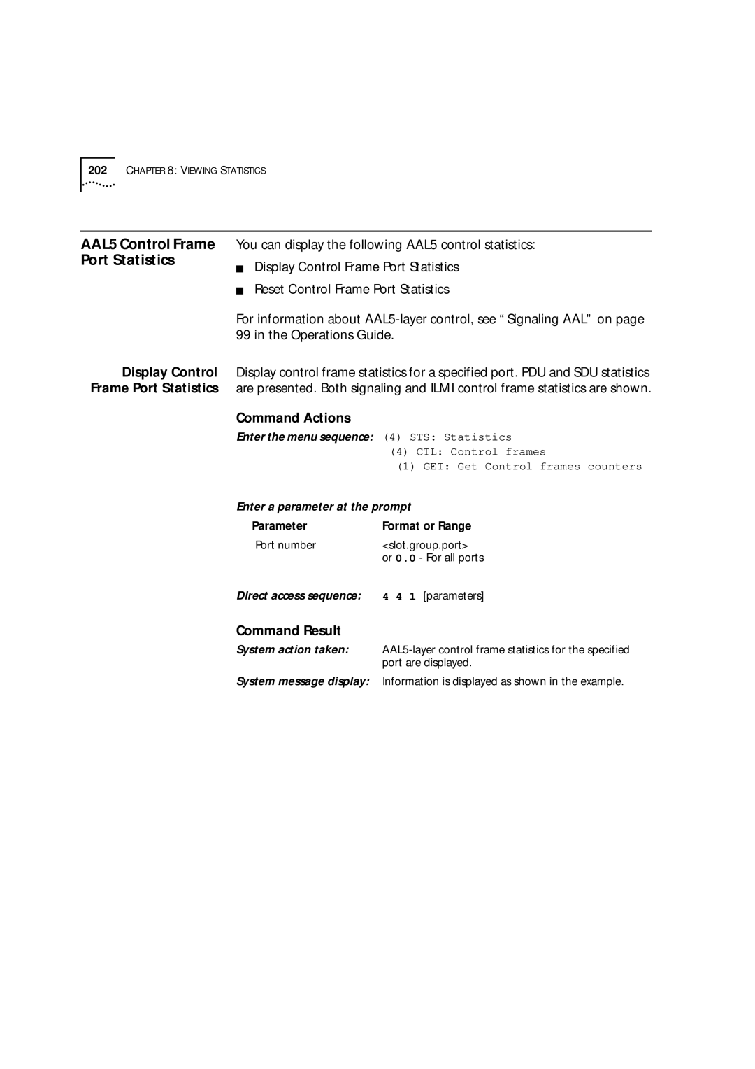 3Com 9000 manual AAL5 Control Frame Port Statistics, You can display the following AAL5 control statistics 