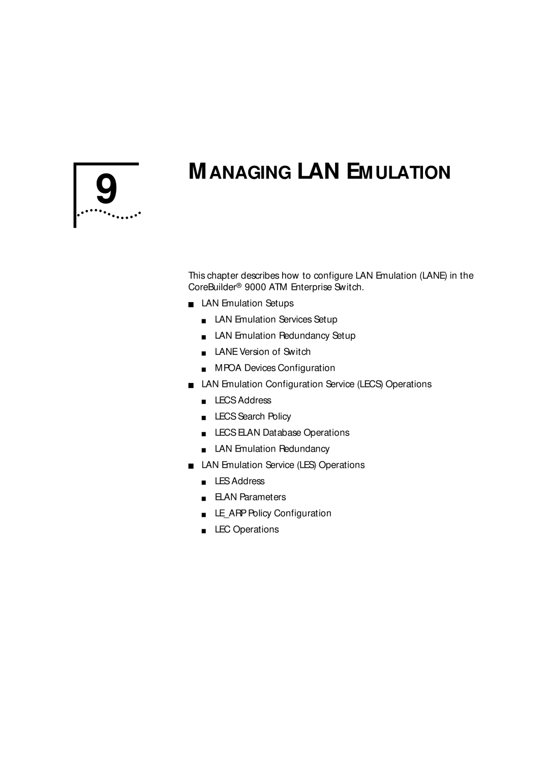 3Com 9000 manual Managing LAN Emulation, Learp Policy Configuration LEC Operations 