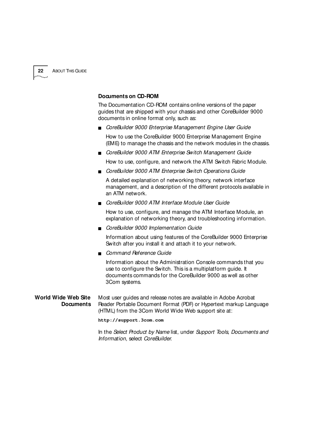 3Com 9000 manual Documents on CD-ROM, An ATM network 