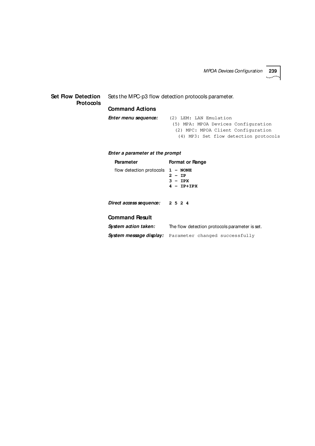 3Com 9000 manual Protocols Command Actions, Parameter Format or Range Flow detection protocols 