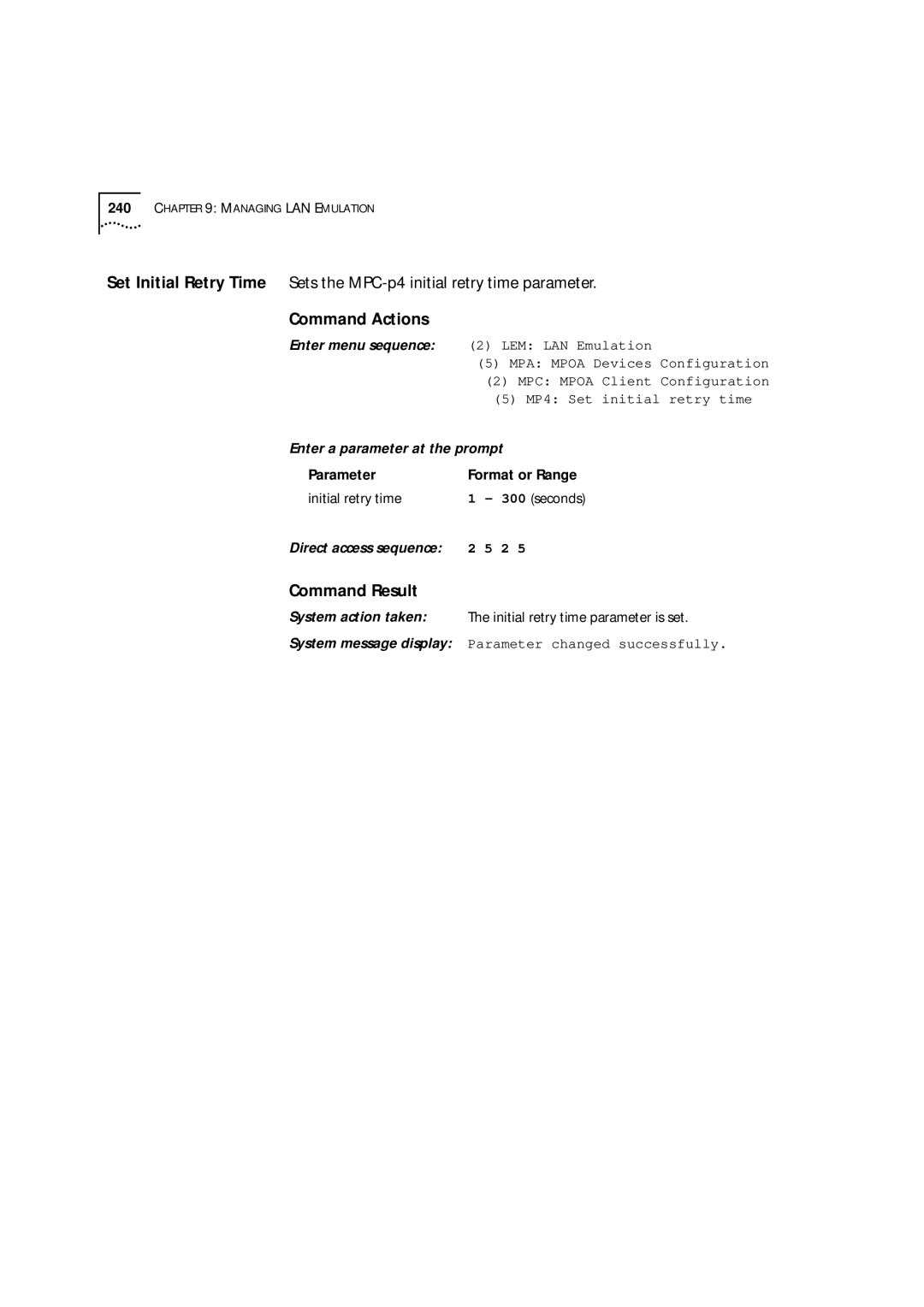 3Com 9000 manual Command Result 