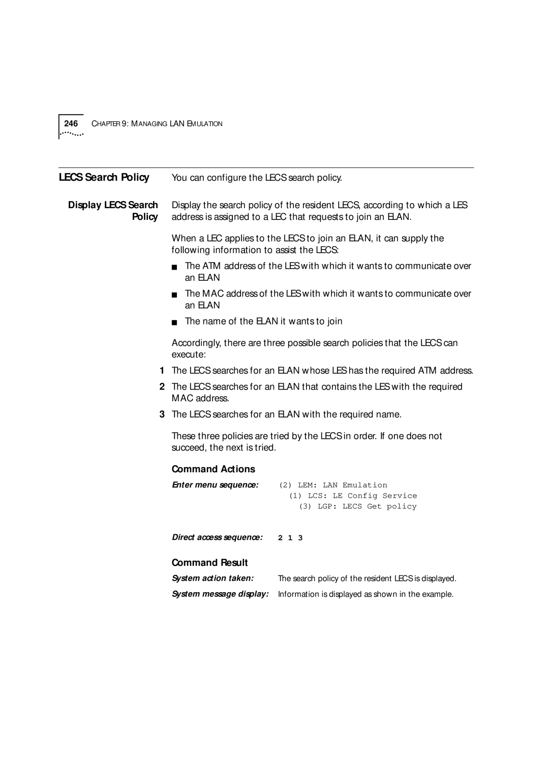 3Com 9000 manual Command Actions 