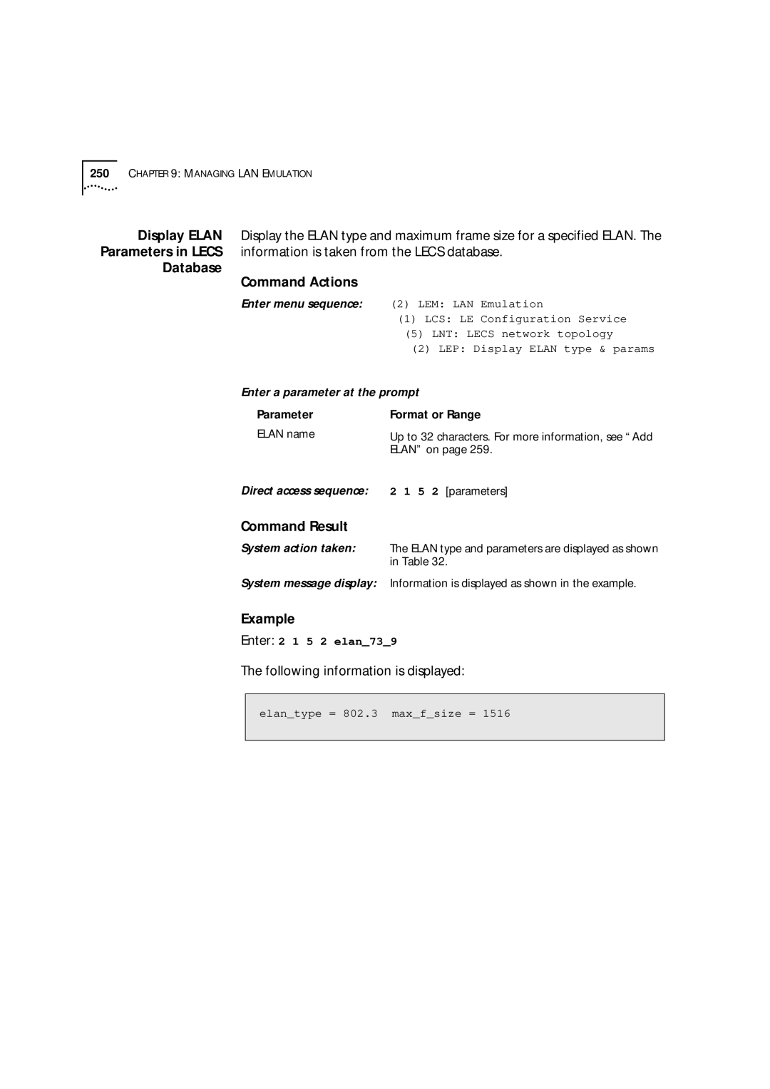 3Com 9000 manual Database Command Actions, LCS LE Configuration Service, LNT Lecs network topology 