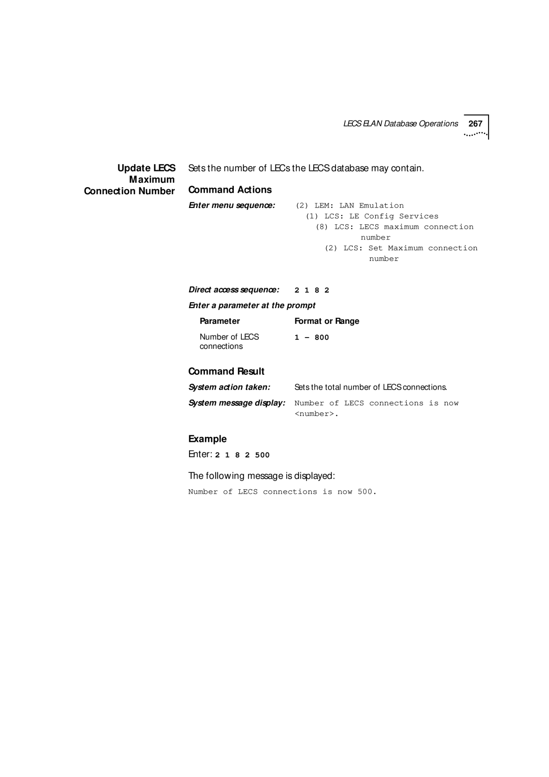 3Com 9000 Update Lecs Maximum Connection Number, Sets the number of LECs the Lecs database may contain, Number of Lecs 