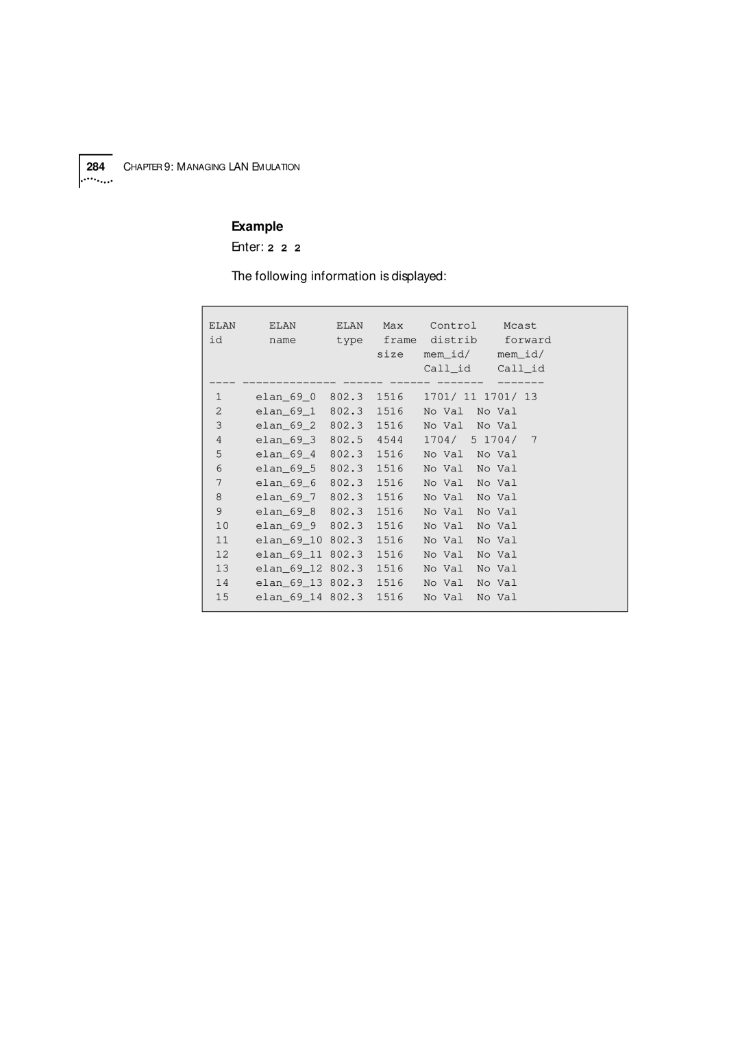 3Com 9000 manual Enter 2 2 Following information is displayed 