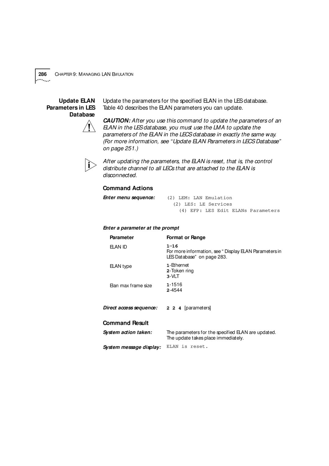 3Com 9000 manual Database, Command Actions 