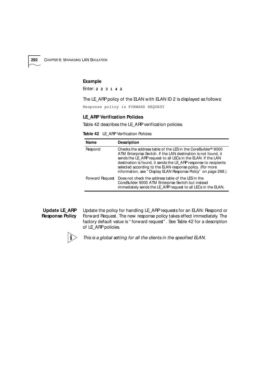 3Com 9000 manual Learp Verification Policies, Describes the Learp verification policies, Learp policies 