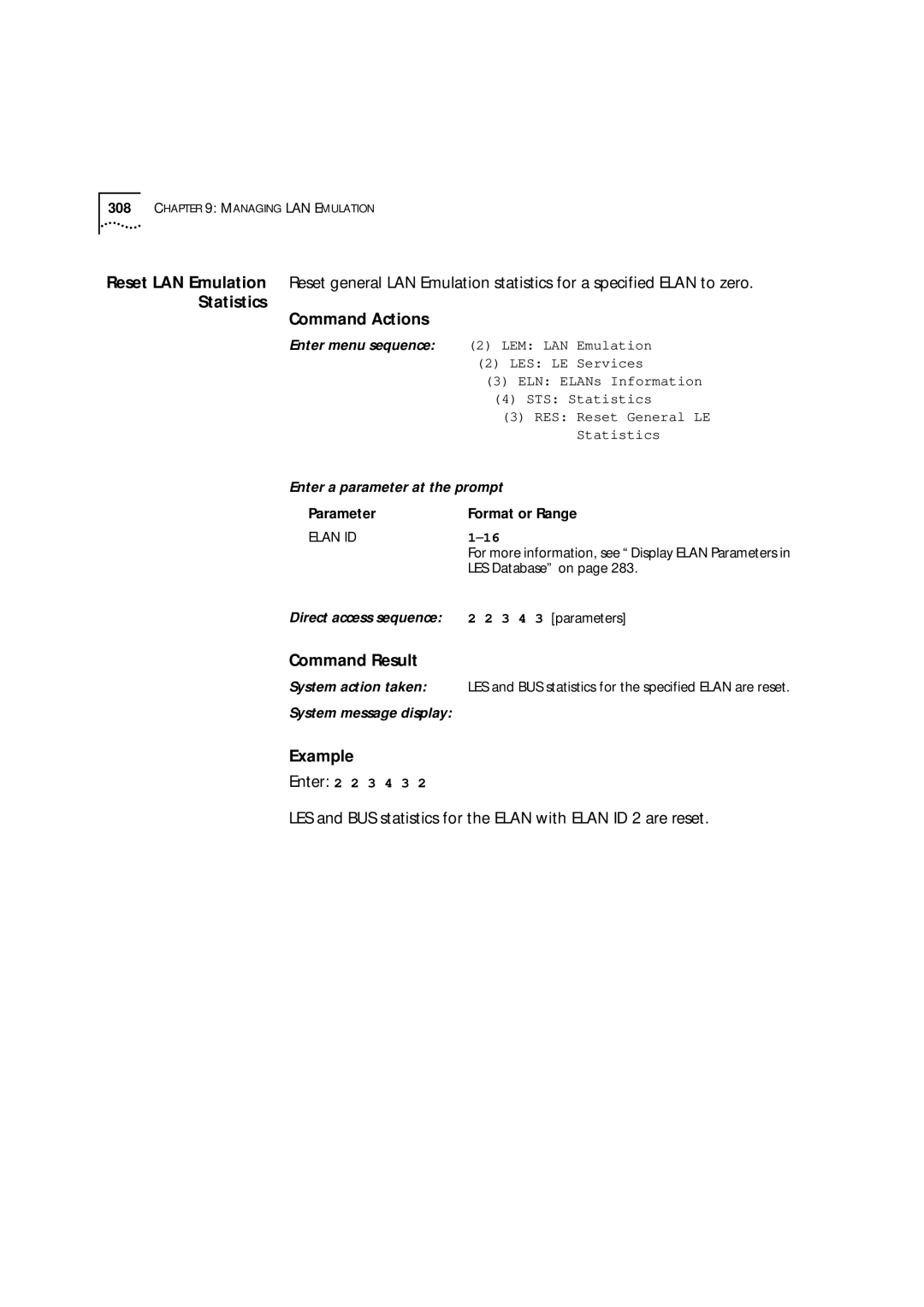 3Com 9000 manual LES LE Services, ELN ELANs Information, RES Reset General LE, Statistics 