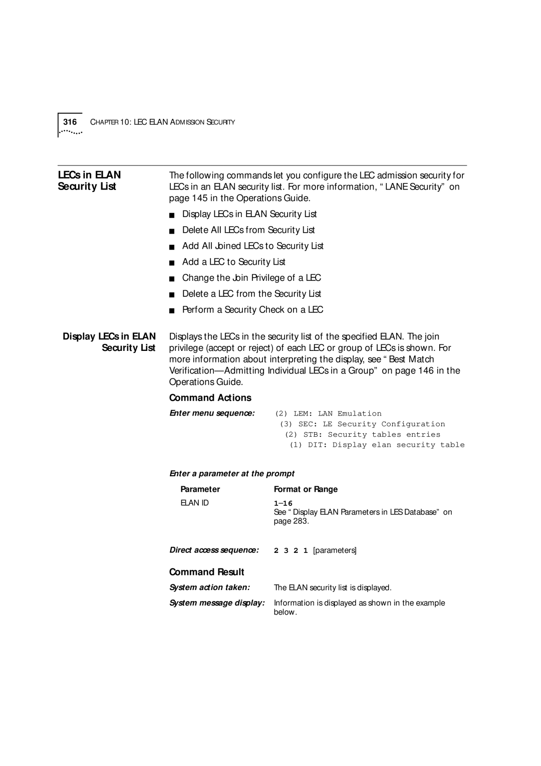 3Com 9000 manual LECs in Elan, Security List 