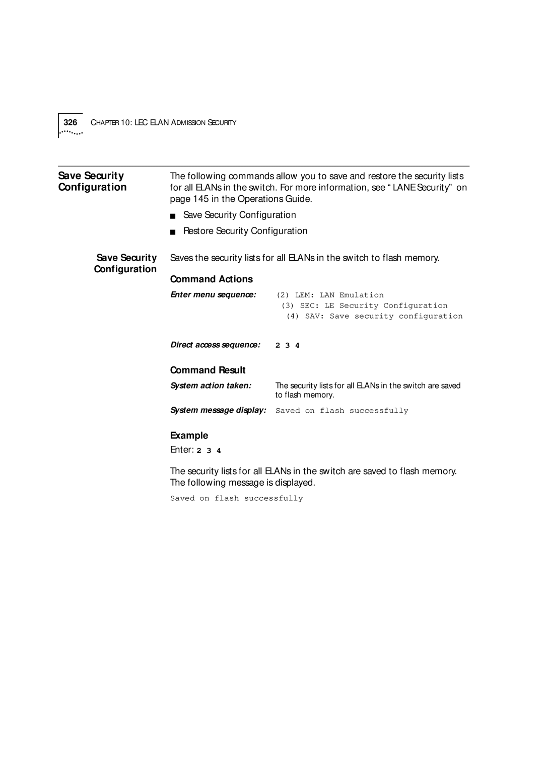 3Com 9000 manual Save Security, Restore Security Configuration 