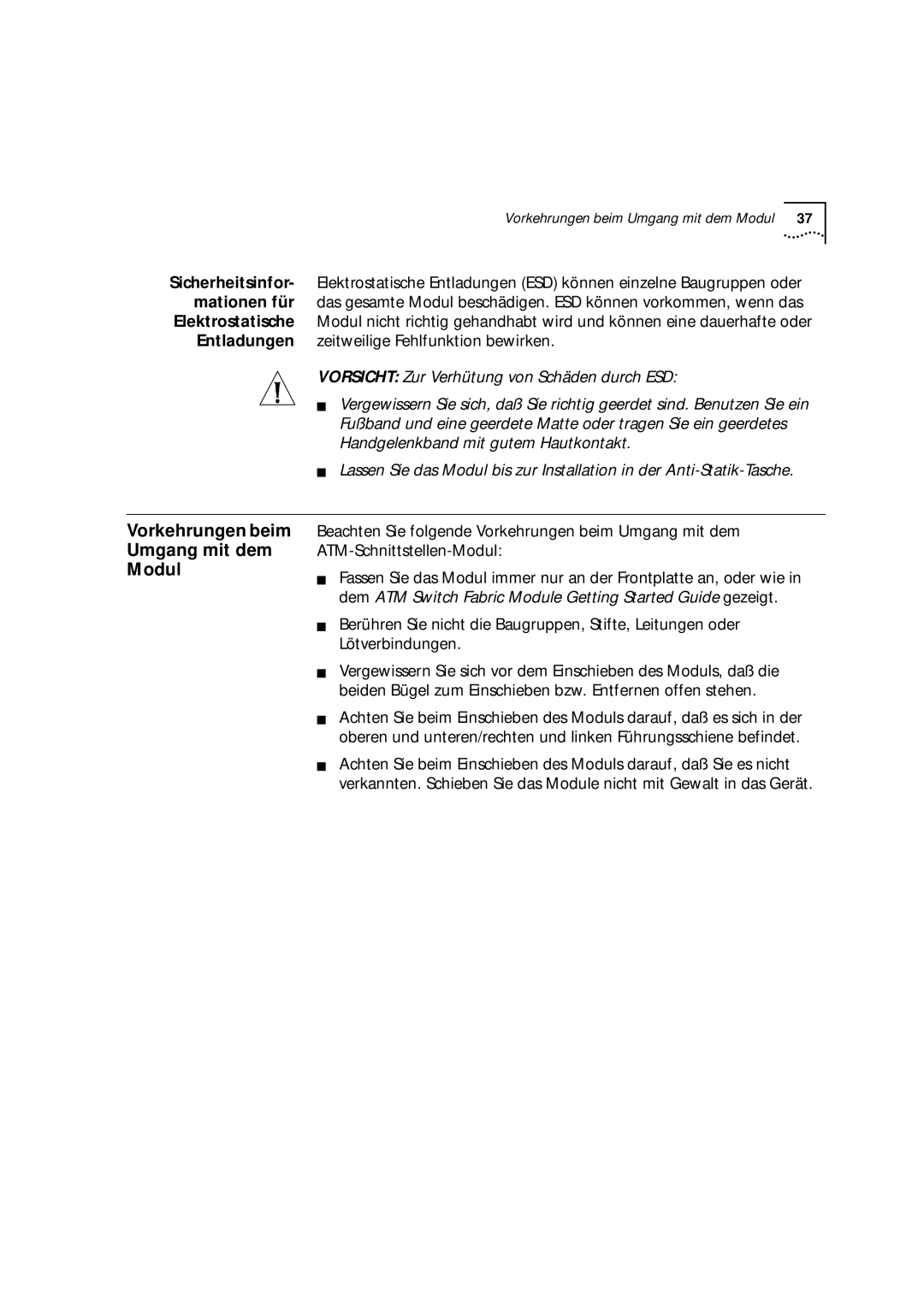 3Com 9000 manual Vorkehrungen beim Umgang mit dem Modul 