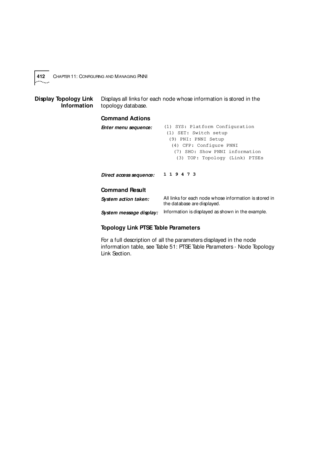 3Com 9000 manual Topology Link Ptse Table Parameters 