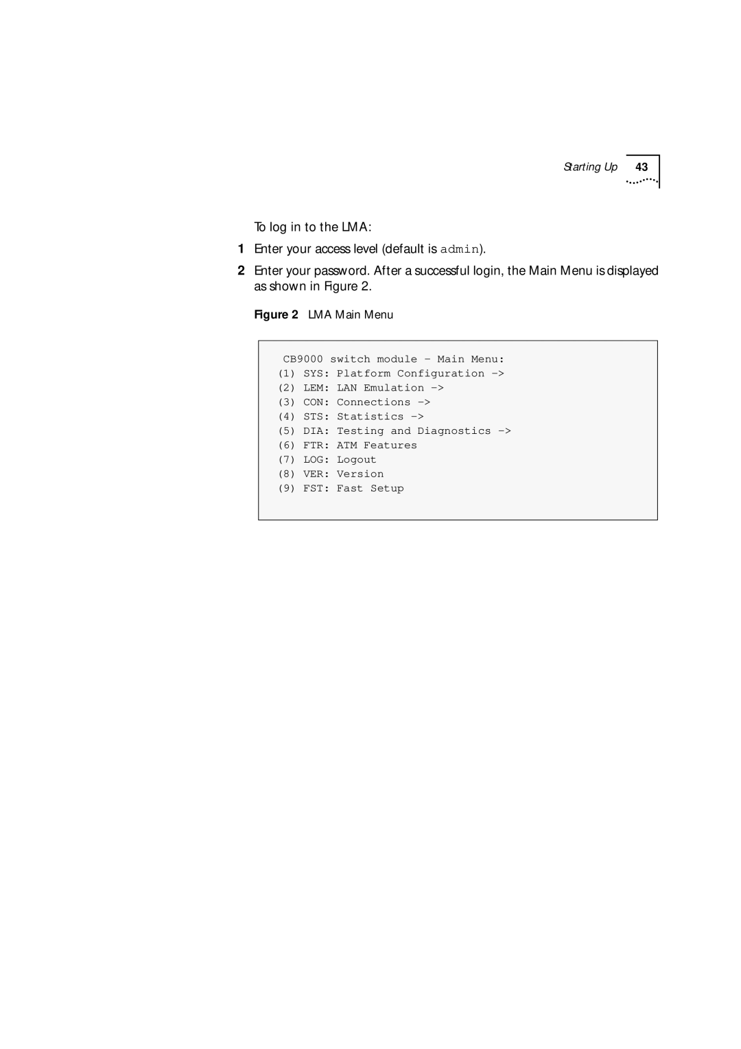 3Com 9000 manual LMA Main Menu 