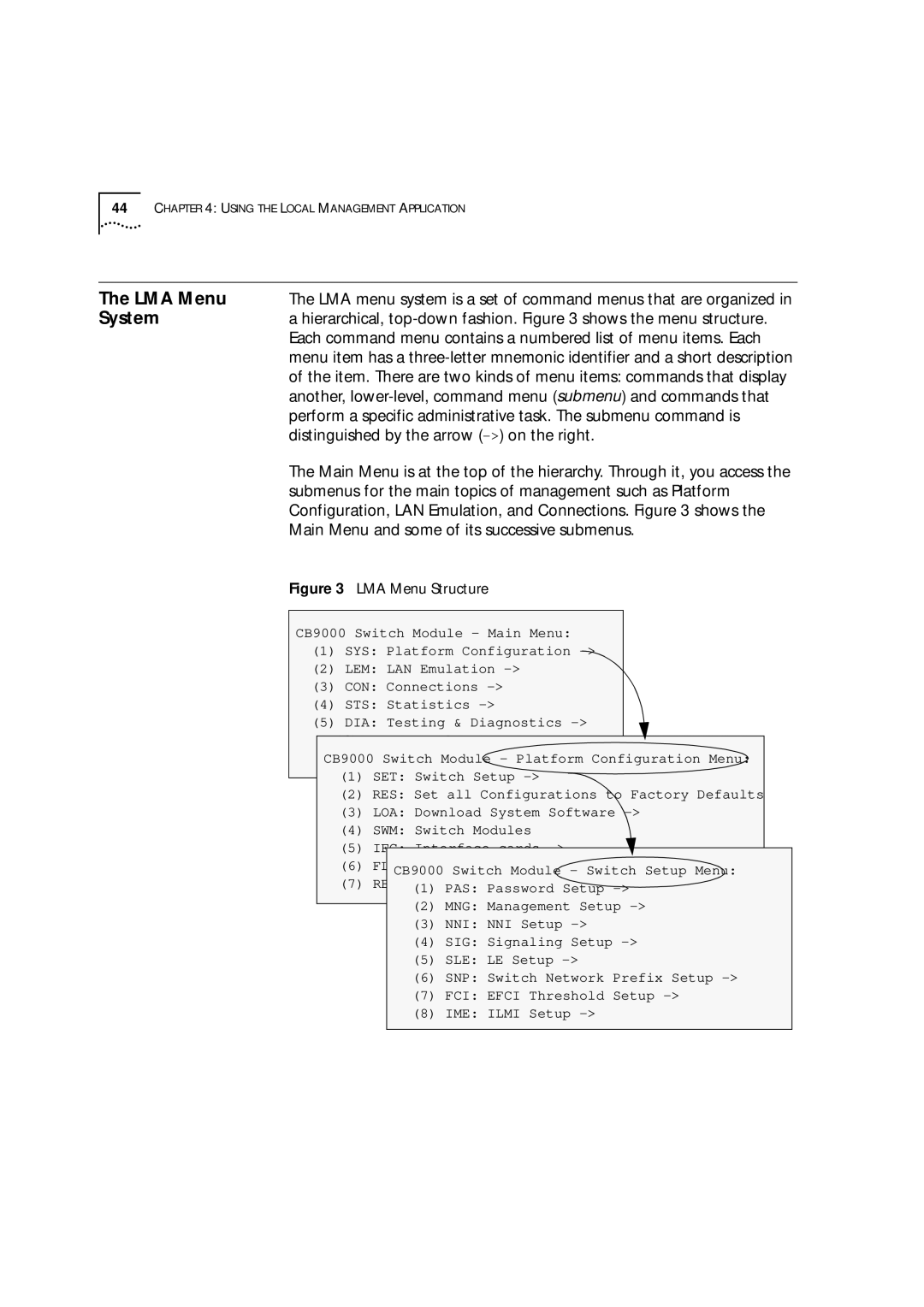 3Com 9000 manual LMA Menu System, LMA Menu Structure 