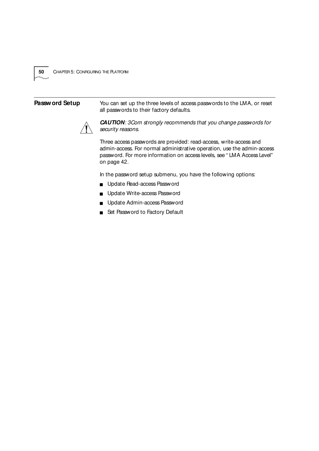 3Com 9000 manual Update Admin-access Password Set Password to Factory Default 