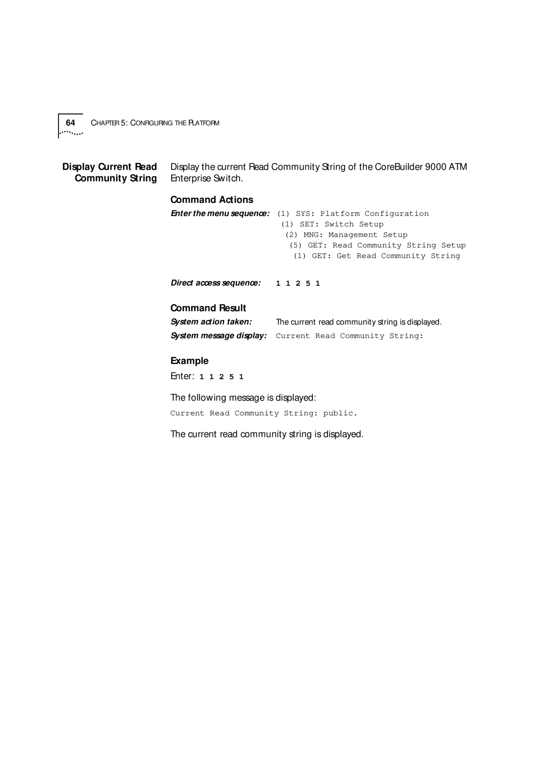 3Com 9000 manual Community String, Enterprise Switch, Current read community string is displayed 