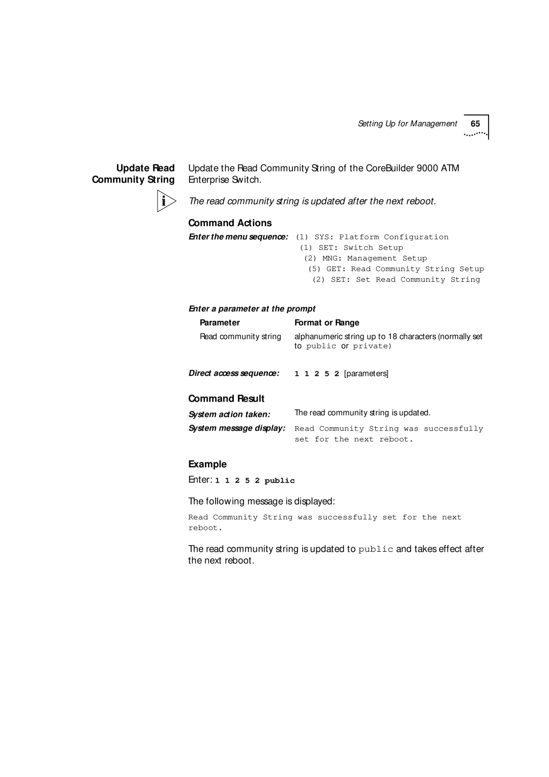 3Com manual Update Read, Update the Read Community String of the CoreBuilder 9000 ATM 