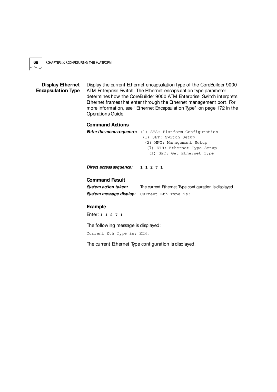 3Com 9000 manual Current Ethernet Type configuration is displayed 