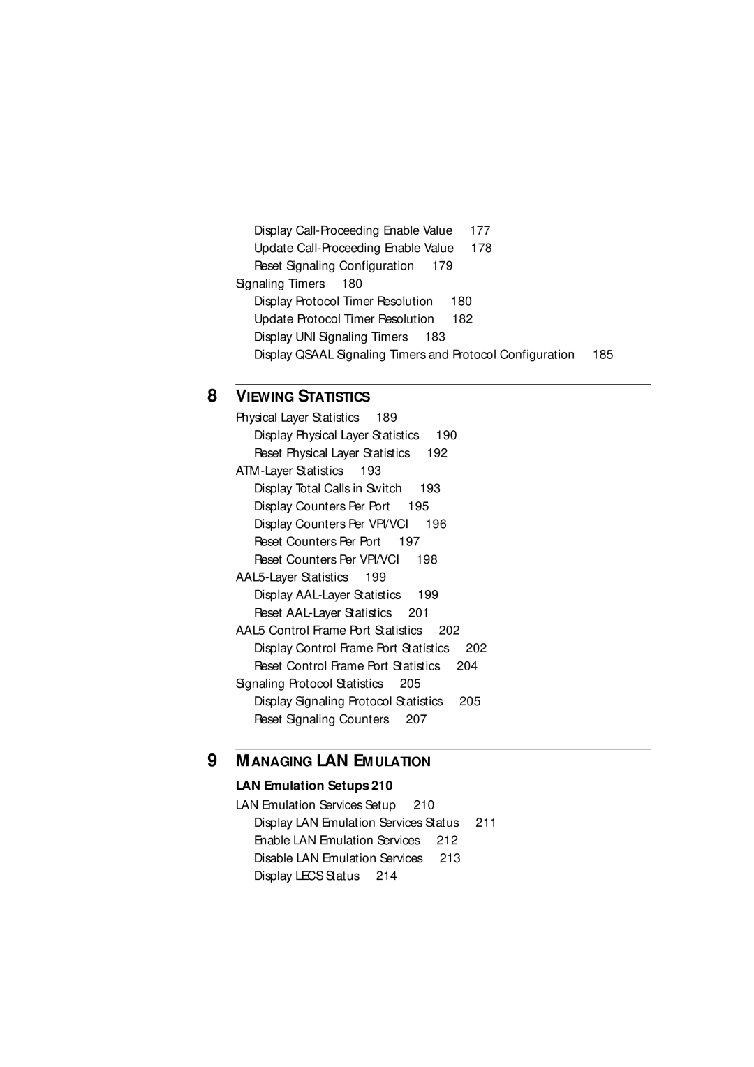 3Com 9000 manual 189, 190, ATM-Layer Statistics 193, 198 AAL5-Layer Statistics 199, 201, 202, 210, 211, 212, 213, 214 