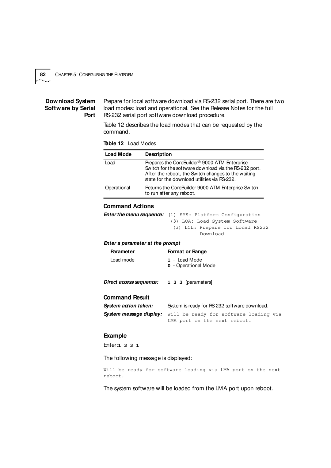 3Com 9000 manual Load Modes, Load Mode Description 