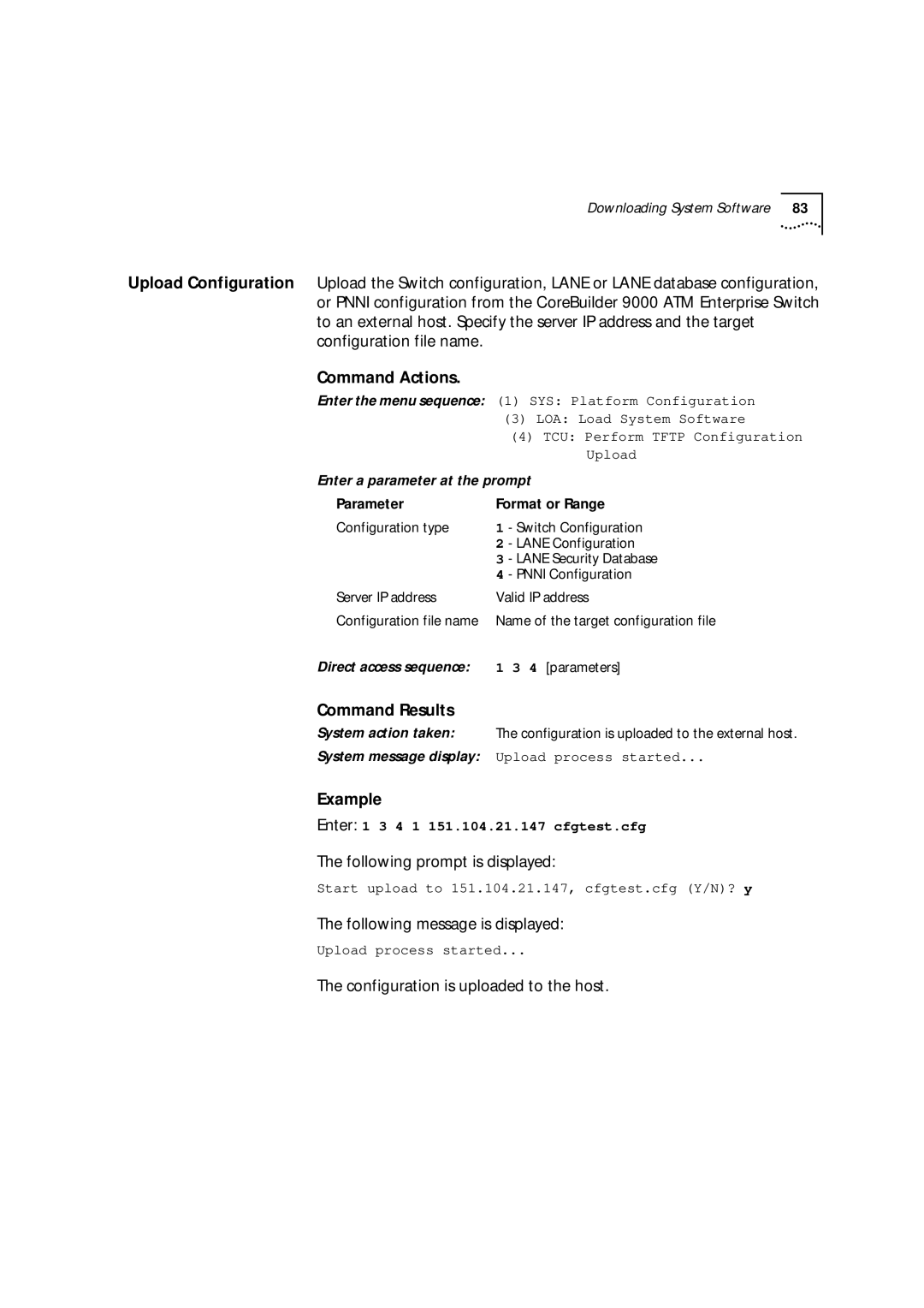 3Com 9000 manual Command Results, Configuration is uploaded to the host 